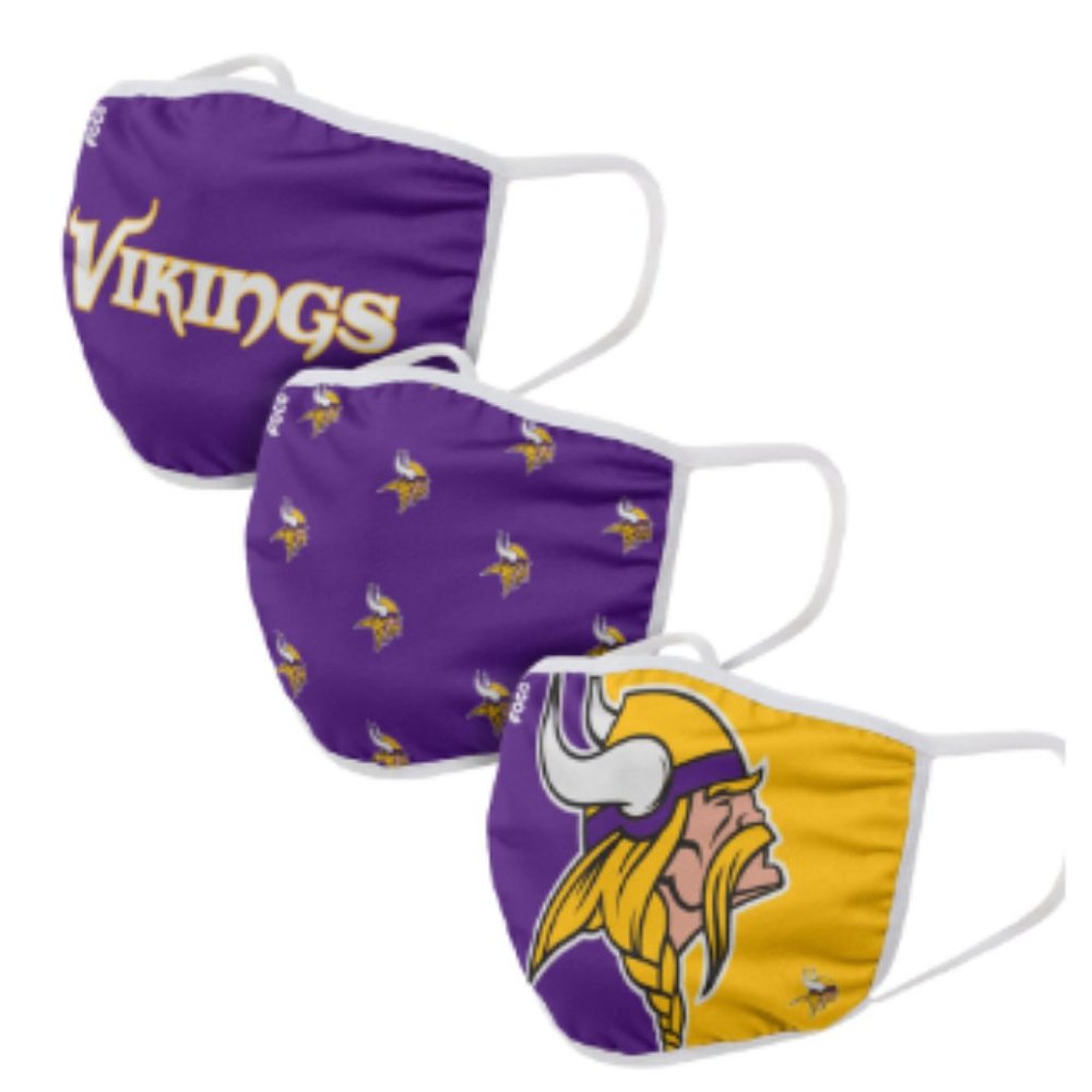New Minnesota Vikings FOCO Adult Face Covering 3-Pack